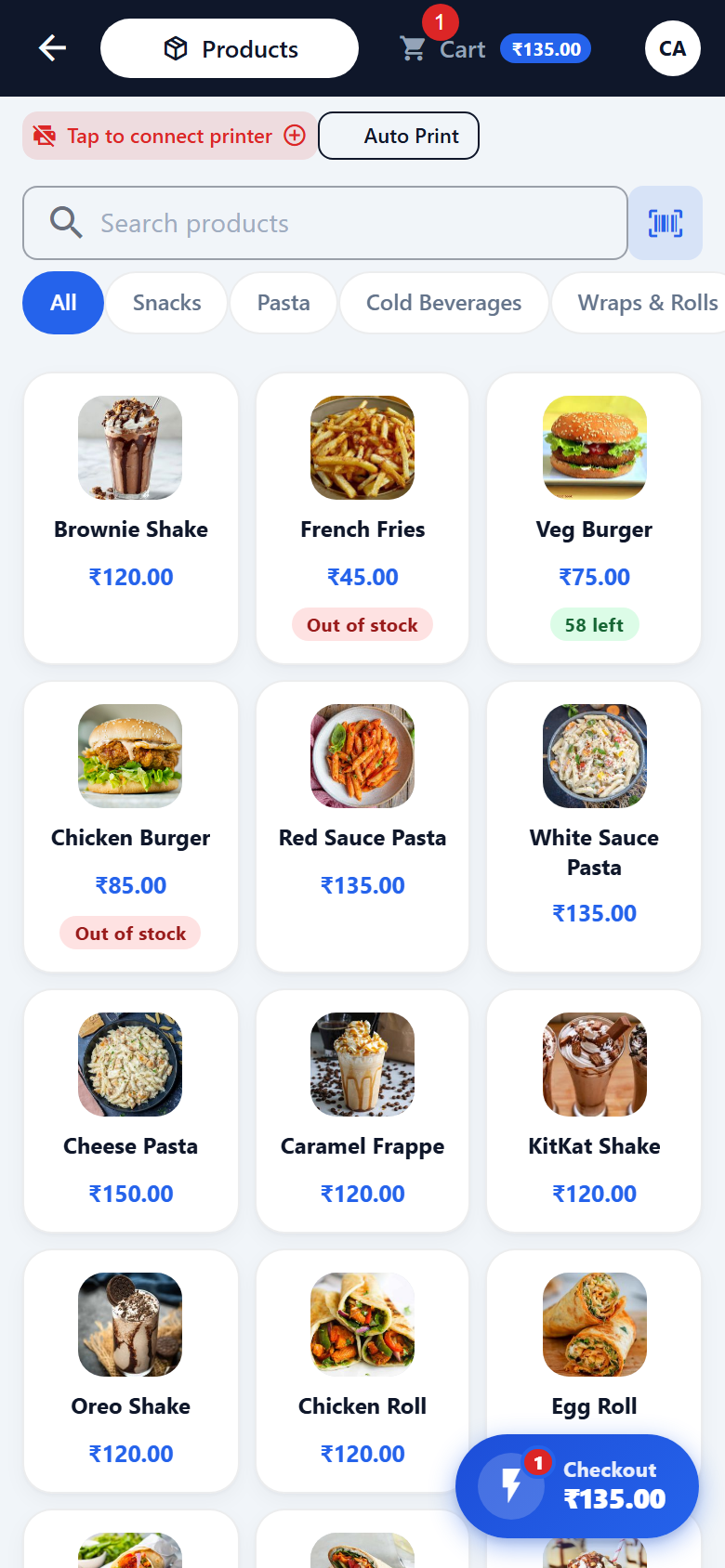 Dhando POS checkout with cart total while working offline